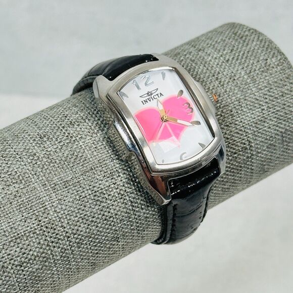 Invicta Watch Lupah Pink Heart Heart Cure MS 24mm Black Leather Band New Battery main image 15